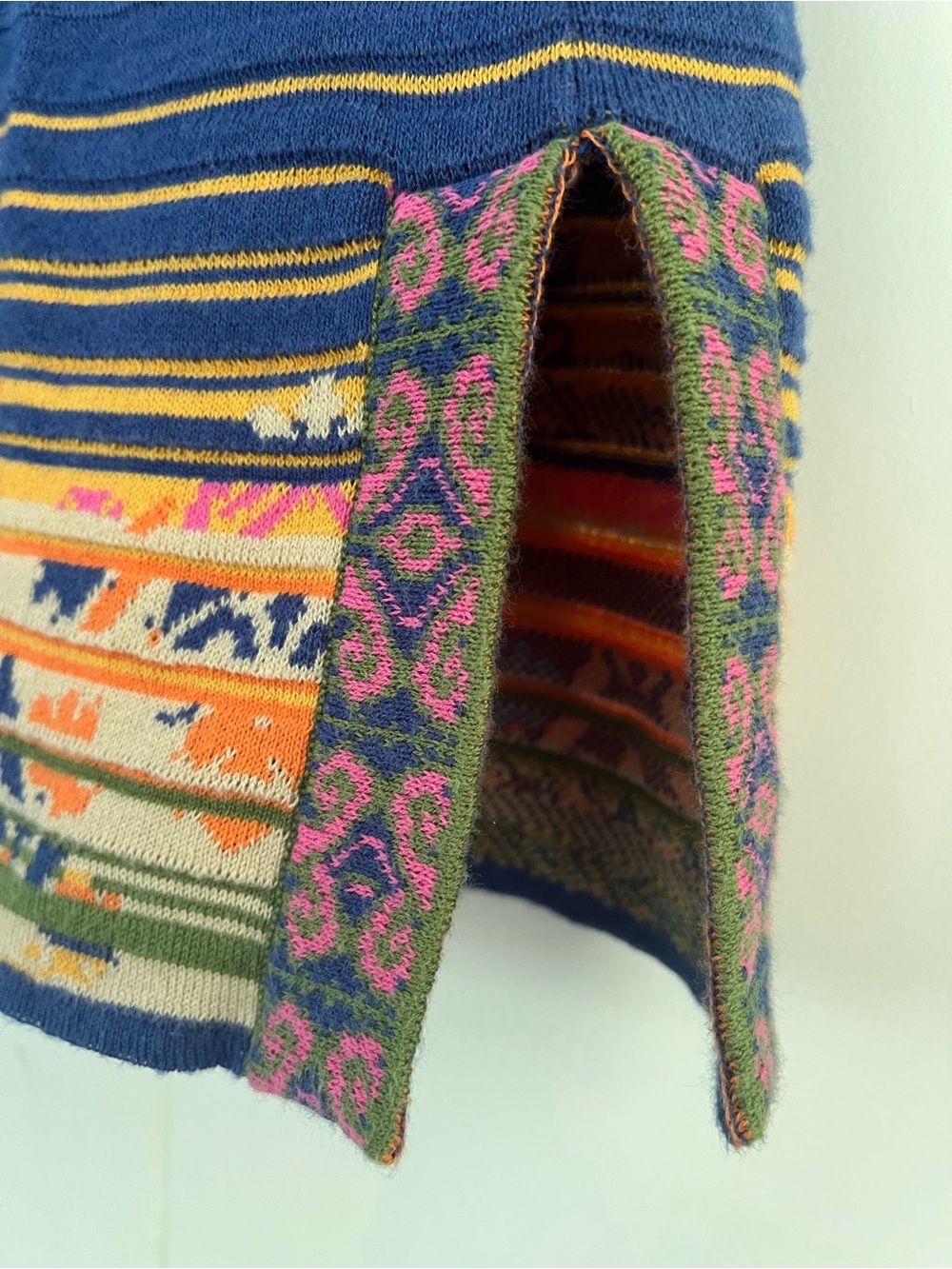 Peck & Peck Boho Royal Blue Mustard Yellow Pink Floral Open Cardigan Size Small - Picture 10 of 12